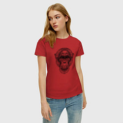 Футболка хлопковая женская Шимпанзе голова, цвет: красный — фото 2