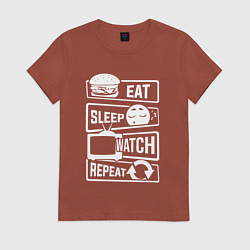 Футболка хлопковая женская Есть спать смотреть, цвет: кирпичный