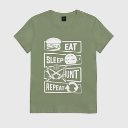 Футболка хлопковая женская Еда сон охота, цвет: авокадо