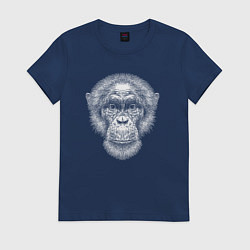 Футболка хлопковая женская Обезьяна морда, цвет: тёмно-синий