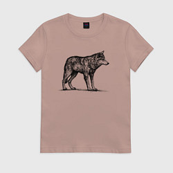 Футболка хлопковая женская Волк дикий, цвет: пыльно-розовый