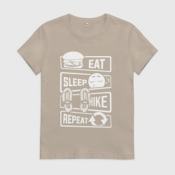 Футболка хлопковая женская Еда сон туризм, цвет: миндальный