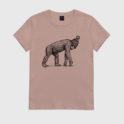 Футболка хлопковая женская Шимпанзе хипстер, цвет: пыльно-розовый