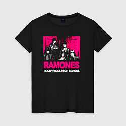 Футболка хлопковая женская Ramones rocknroll high school, цвет: черный