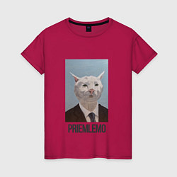 Футболка хлопковая женская Приемлемо - кот мем в живописи, цвет: маджента