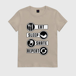 Футболка хлопковая женская Еда сон скейт, цвет: миндальный