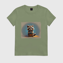 Футболка хлопковая женская Енотик, цвет: авокадо