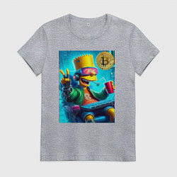 Футболка хлопковая женская Барт Симпсон владелец биткоина, цвет: меланж