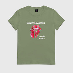 Футболка хлопковая женская The Rolling Stones - Diamonds tongue, цвет: авокадо