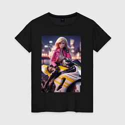 Женская футболка Barbie on a Kawasaki sports motorcycle