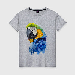 Футболка хлопковая женская Сине-золотой попугай ара, цвет: меланж