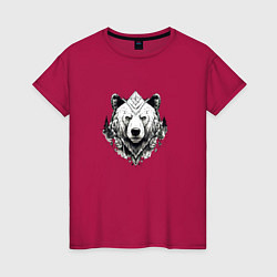 Футболка хлопковая женская Геометрический медведь, цвет: маджента