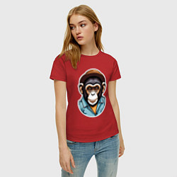 Футболка хлопковая женская Портрет обезьяны в шляпе, цвет: красный — фото 2