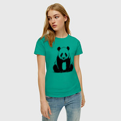Футболка хлопковая женская Грустная панда сидит, цвет: зеленый — фото 2