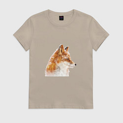 Футболка хлопковая женская Лиса зимой, цвет: миндальный