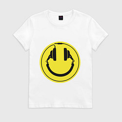 Футболка хлопковая женская Смайл диджея, цвет: белый
