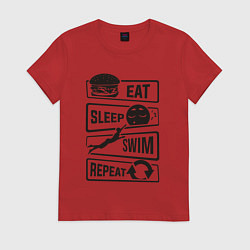 Футболка хлопковая женская Есть спать плавать, цвет: красный