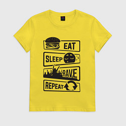 Футболка хлопковая женская Еасть спать рейв, цвет: желтый
