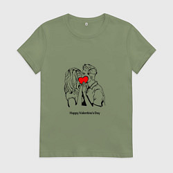 Футболка хлопковая женская Сердце друг другу-happy valentines day, цвет: авокадо