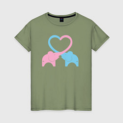 Футболка хлопковая женская Elephants love, цвет: авокадо