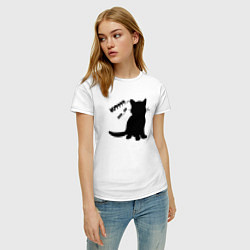 Футболка хлопковая женская Силуэт котёнка мур, цвет: белый — фото 2