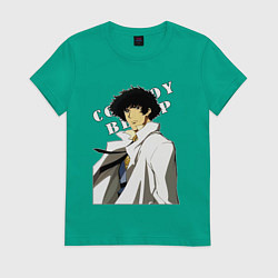Футболка хлопковая женская Spike из аниме cowboy bebop, цвет: зеленый