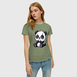 Футболка хлопковая женская Забавная маленькая панда, цвет: авокадо — фото 2