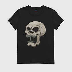 Футболка хлопковая женская Кричащий череп, цвет: черный