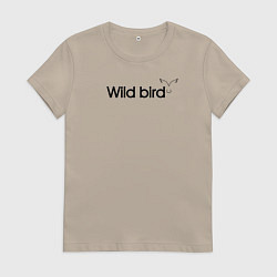 Футболка хлопковая женская Дикая птица, цвет: миндальный