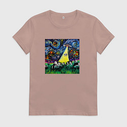 Футболка хлопковая женская Картина маслом НЛО, цвет: пыльно-розовый