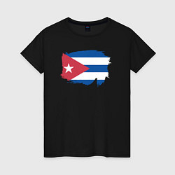 Футболка хлопковая женская Флаг Кубы, цвет: черный