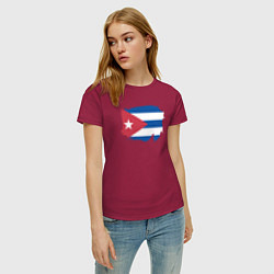 Футболка хлопковая женская Флаг Кубы, цвет: маджента — фото 2
