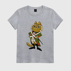 Футболка хлопковая женская Кот-солдат, цвет: меланж