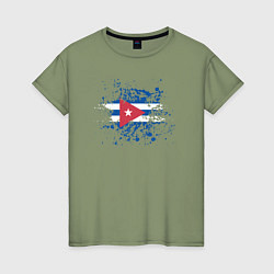 Футболка хлопковая женская Куба клякса, цвет: авокадо