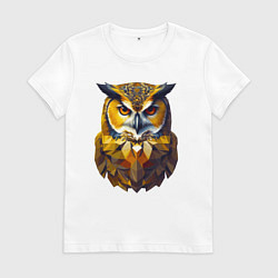 Футболка хлопковая женская Золотая сова мудрости, цвет: белый