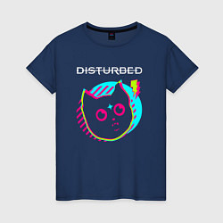 Футболка хлопковая женская Disturbed rock star cat, цвет: тёмно-синий