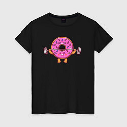 Футболка хлопковая женская Пончик со штангой, цвет: черный