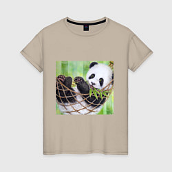 Футболка хлопковая женская Панда медвед, цвет: миндальный