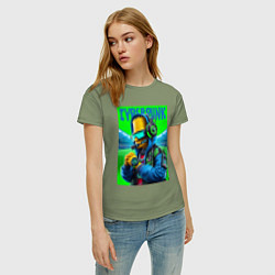 Футболка хлопковая женская Cyber Bart Simpson - ai art fantasy, цвет: авокадо — фото 2