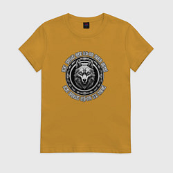 Футболка хлопковая женская Морда волка и мем 2, цвет: горчичный