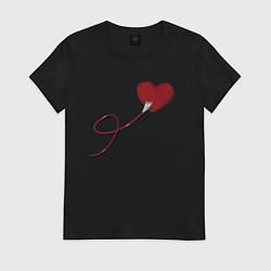 Футболка хлопковая женская Сердца - ethernet love connected, правая парная, цвет: черный