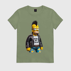 Футболка хлопковая женская The harsh Homer Simpson - punks not dead, цвет: авокадо