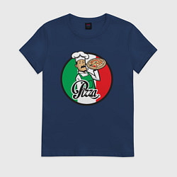 Футболка хлопковая женская Итальянская пицца, цвет: тёмно-синий