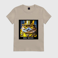 Футболка хлопковая женская Мем кот барон в стиле стимпанк: big boss, цвет: миндальный
