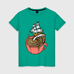 Футболка хлопковая женская Кофейный корабль, цвет: зеленый