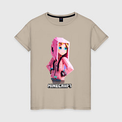 Футболка хлопковая женская Minecraft персонаж девушки в костюме, цвет: миндальный