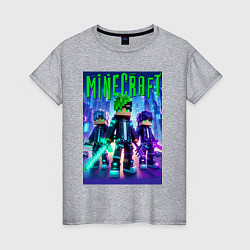 Футболка хлопковая женская Cyberpunk and Minecraft - collaboration, цвет: меланж