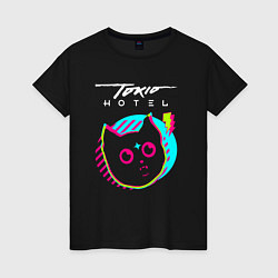 Футболка хлопковая женская Tokio Hotel rock star cat, цвет: черный