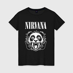 Футболка хлопковая женская Nirvana rock panda, цвет: черный