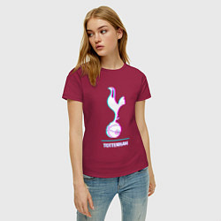 Футболка хлопковая женская Tottenham FC в стиле glitch, цвет: маджента — фото 2